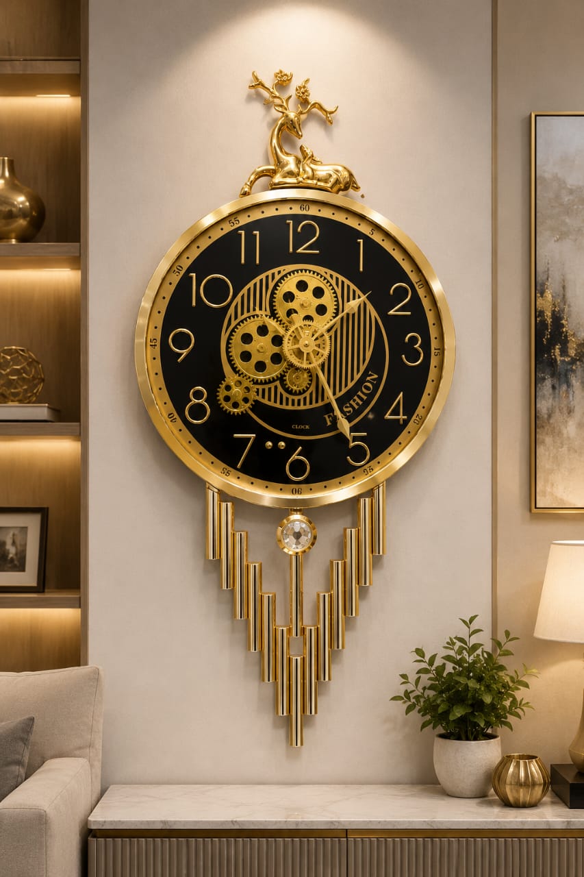 Royal Golden Deer Gear Wall Clock #8