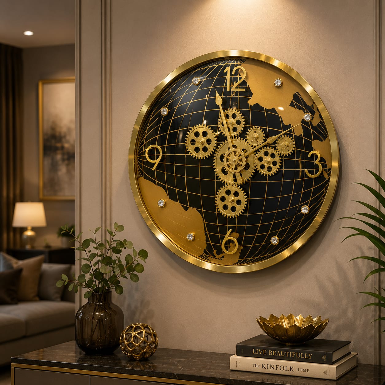 Luxury Globe Gear Wall Clock #7